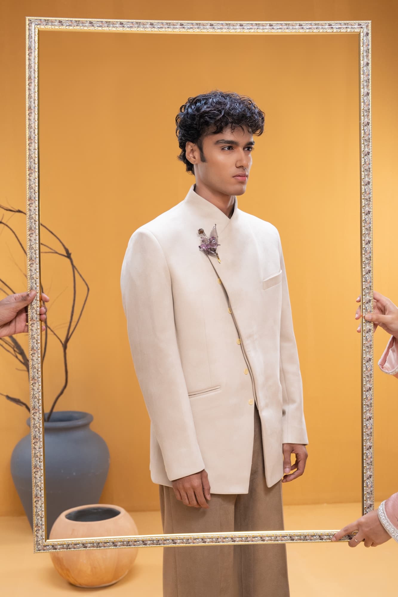 Petal Remains BUFT Graduation Couture Collection 2026 by Bangladeshi fashion designer Narin Juhi — layered organza in dusty rose, violet, cocoa and ivory with ruffles and dried-flower embroidery, photo 28 of 36