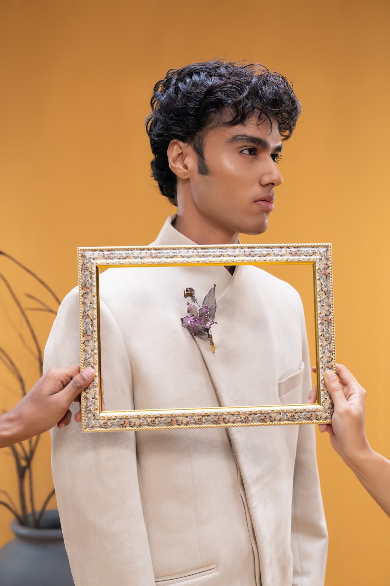 Petal Remains BUFT Graduation Couture Collection 2026 by Bangladeshi fashion designer Narin Juhi — layered organza in dusty rose, violet, cocoa and ivory with ruffles and dried-flower embroidery, photo 26 of 36