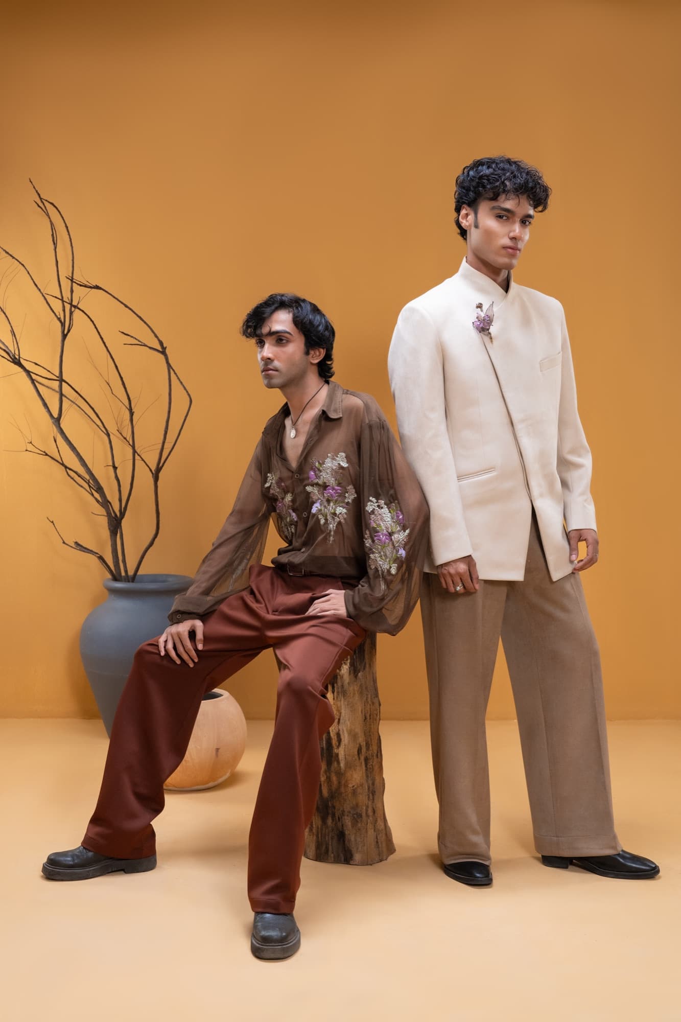 Petal Remains BUFT Graduation Couture Collection 2026 by Bangladeshi fashion designer Narin Juhi — layered organza in dusty rose, violet, cocoa and ivory with ruffles and dried-flower embroidery, photo 12 of 36