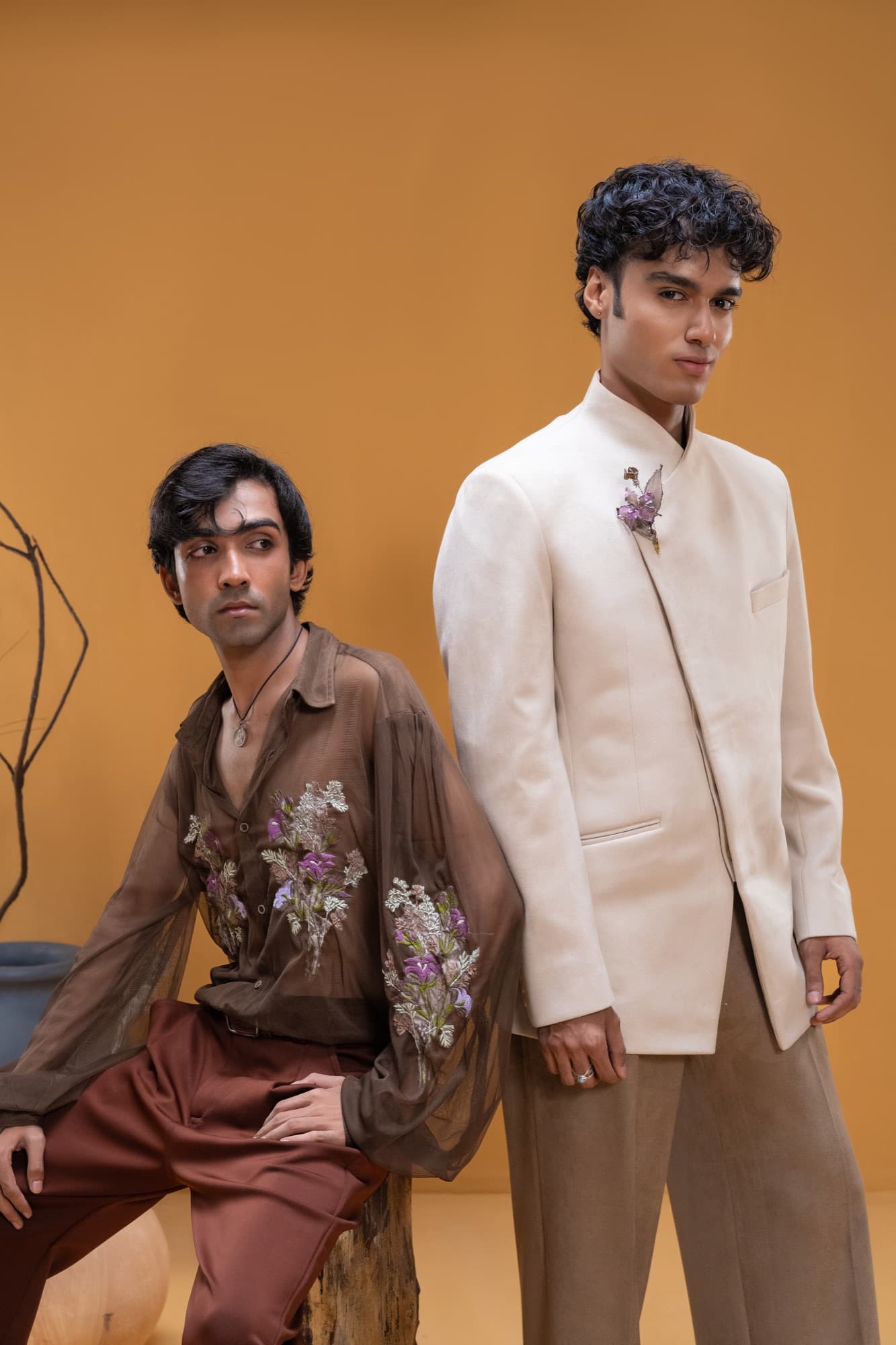 Petal Remains BUFT Graduation Couture Collection 2026 by Bangladeshi fashion designer Narin Juhi — layered organza in dusty rose, violet, cocoa and ivory with ruffles and dried-flower embroidery, photo 13 of 36